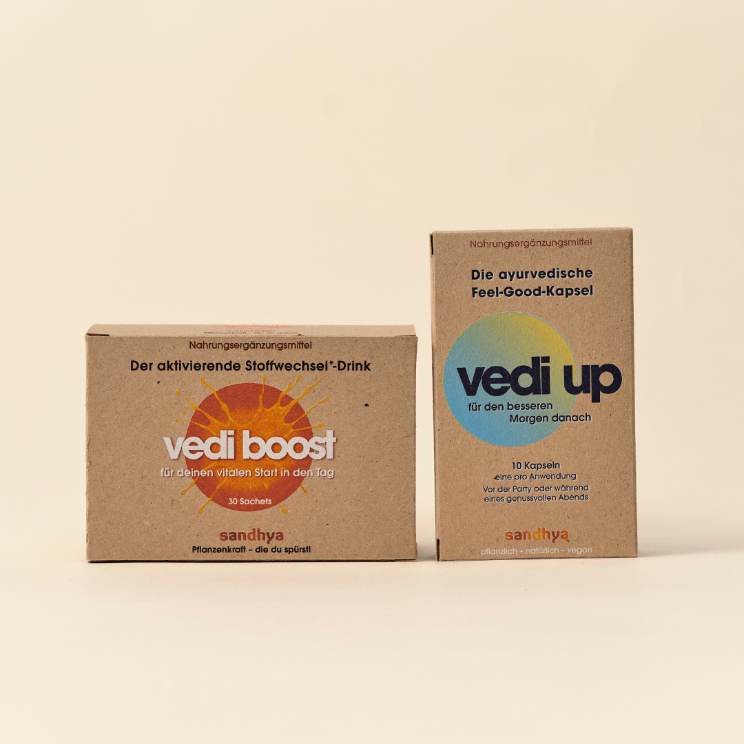 Recovery Set mit Vedi Boost Stoffwechsel-Drink und Vedi Up Feel-Good-Kapsel als Bundle nach Genuss