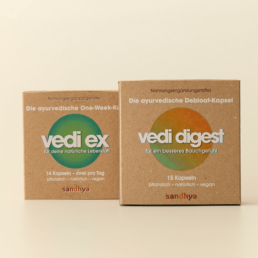 Vedi Ex und Vedi Digest Duo: ayurvedische Kapseln für Leberkraft und besseres Bauchgefühl pflanzlich natürlich vegan