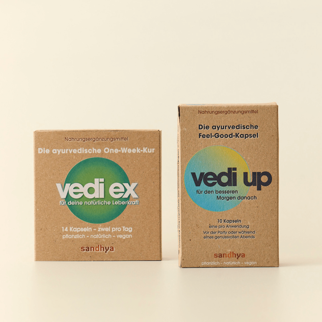 Vedi Ex und Vedi Up Leberkraft-Set: ayurvedische Kapseln für natürliche Leberkraft und Feel-Good am Morgen pflanzlich vegan