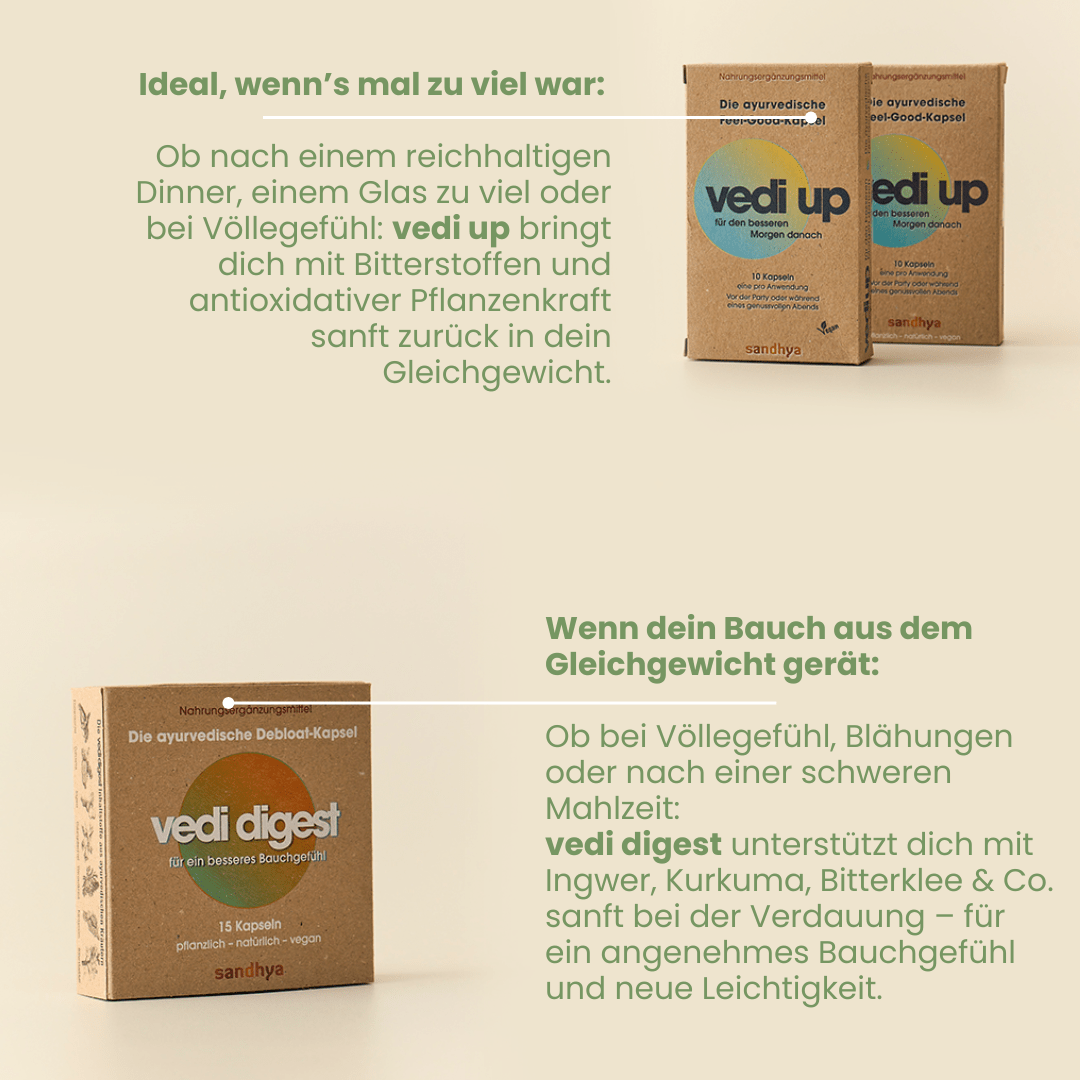 vedi up Feel-Good-Kapsel bei Völlegefühl plus vedi digest Debloat-Kapsel mit Ingwer Kurkuma Bitterklee für besseres Bauchgefühl