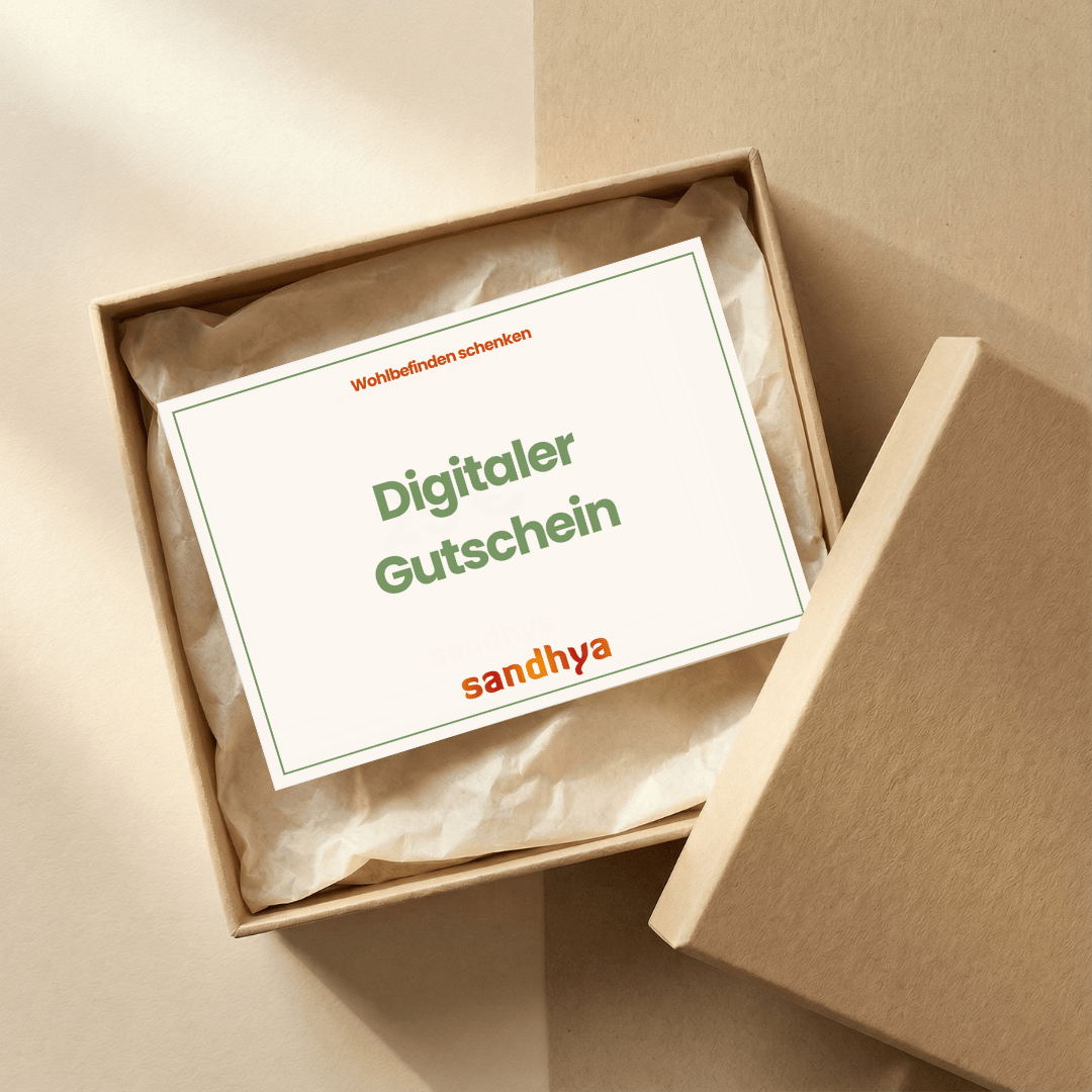 Sandhya Digitaler Gutschein im Geschenkkarton: Wohlbefinden schenken mit ayurvedischen Nahrungsergänzungsmitteln