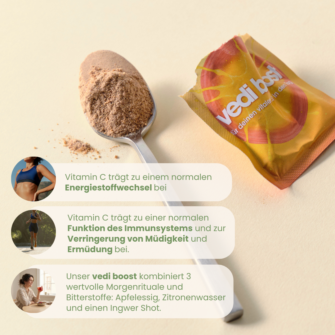 Vedi Boost mit Vitamin C für Energiestoffwechsel und Immunsystem kombiniert 3 Morgenrituale
