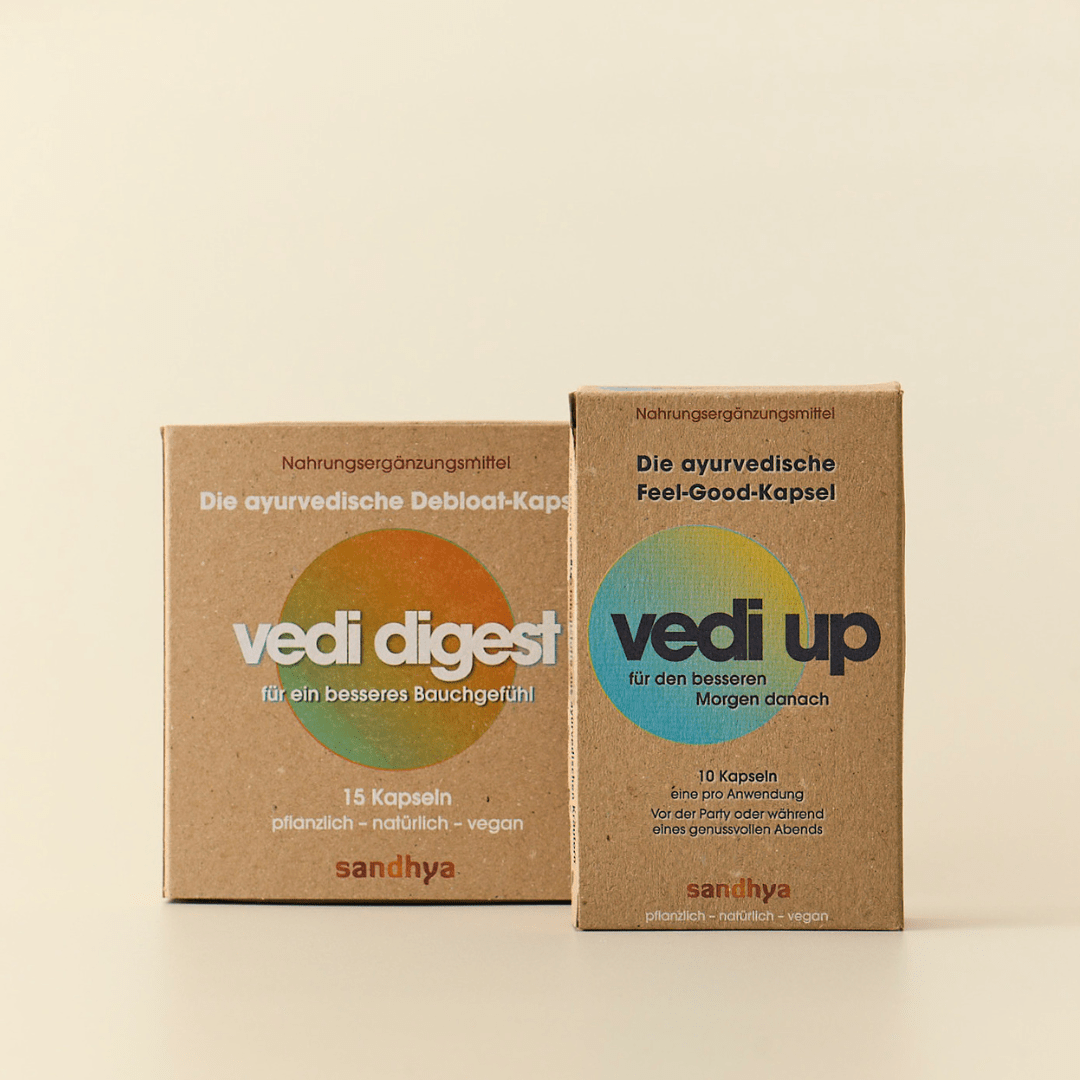 Vedi Digest und Vedi Up Duo: ayurvedische Kapseln für Bauchgefühl und Feel-Good am Morgen pflanzlich natürlich vegan